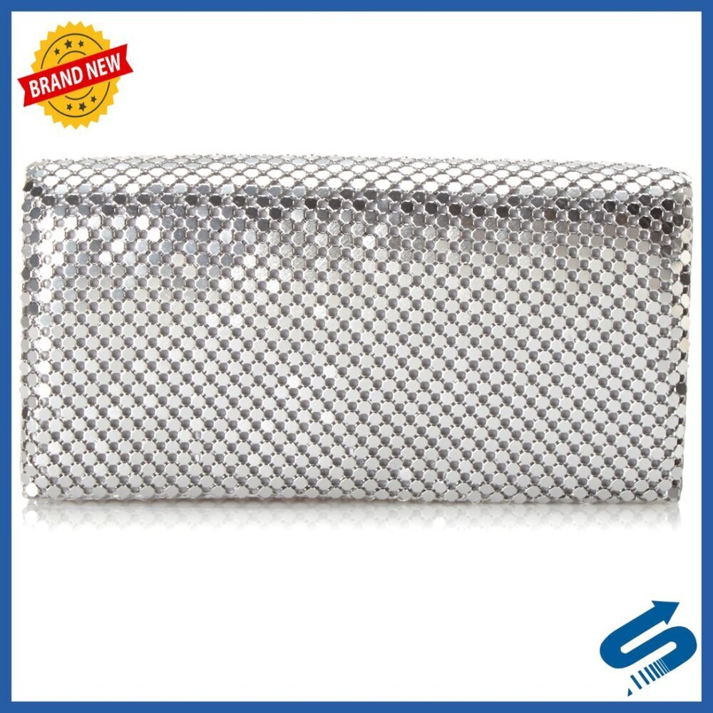 Metal Mesh Evening Clutch Purse with Shoulder Chain Elegant Formal Wear